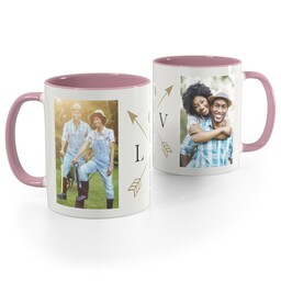 Pink Handle Photo Mug, 11oz with Arrow Love design