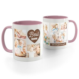 Pink Handle Photo Mug, 11oz with Best Grandma Heart design