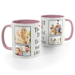 Pink Handle Photo Mug, 11oz with Each Other Hearts design
