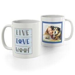 White Photo Mug, 11oz with Live Love Woof design