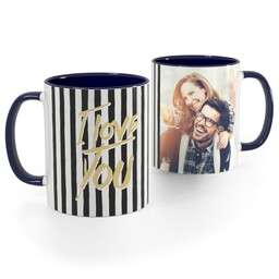 Blue Handle Photo Mug, 11oz with Love Stripes design