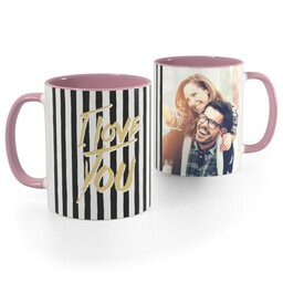 Pink Handle Photo Mug, 11oz with Love Stripes design