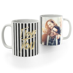 White Photo Mug, 11oz with Love Stripes design