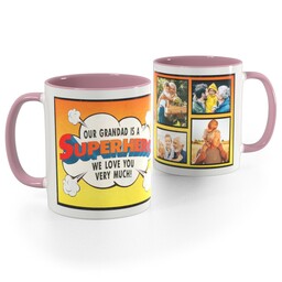 Pink Handle Photo Mug, 11oz with Super Hero Grandad design