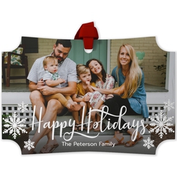 Personalized Metal Ornament - Modern Corners with Snow Filled Snowflakes design