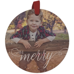 Maple Ornament - Round with Be Merry design