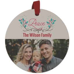Maple Ornament - Round with Christmas Peace design