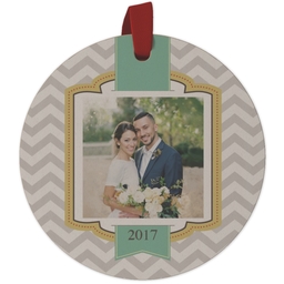 Maple Ornament - Round with Holiday Ribbon design