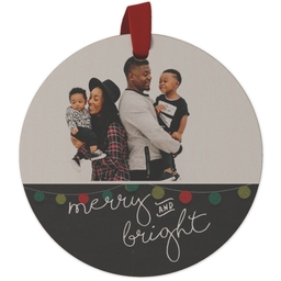 Maple Ornament - Round with Merry & Bright design