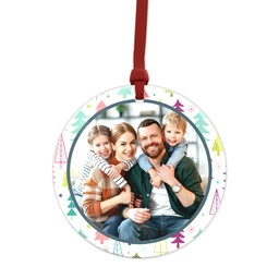 Metallic Photo Ornament, Round Ceramic with Colorful Christmas  design