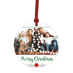 Metallic Photo Ornament, Round Ceramic with Merry Christmas design