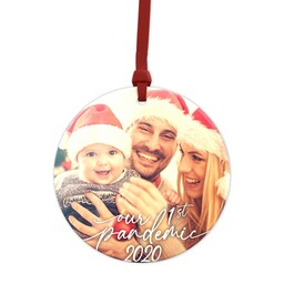 Metallic Photo Ornament, Round Ceramic with Our 1st Pandemic design
