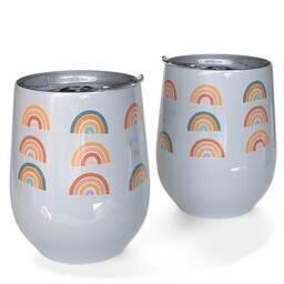 Personalized Wine Tumbler with Rainbow Doodle design