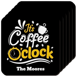 Photo Coasters, Set Of 6 with Coffee O'Clock design