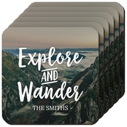 Photo Coasters, Set Of 6 with Explore and Wander design