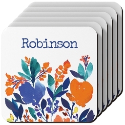 Photo Coasters, Set Of 6 with Watercolor Bouquet design