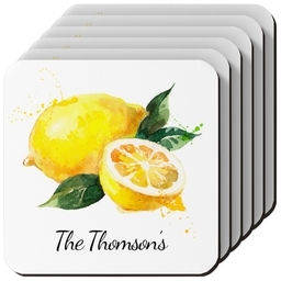 Photo Coasters, Set Of 6 with Watercolor Lemon design